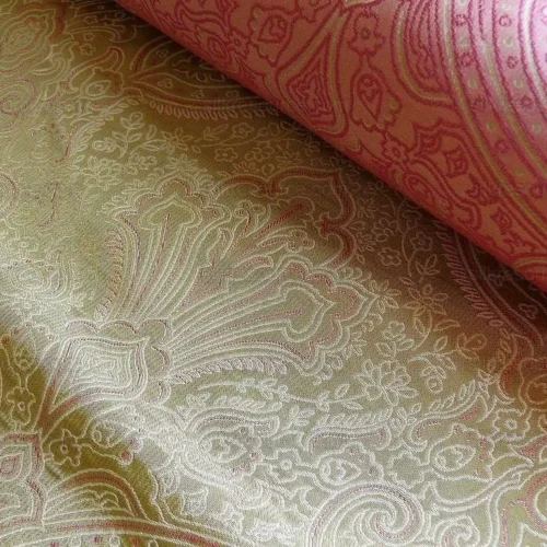 100% SILK FINE LINE DAMASK LAMPAS PAISLEY "SPRIG" PINK 100% SILK FINE LINE DAMASK LAMPAS PAISLEY "SPRIG" PINK