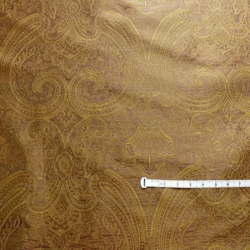 100% SILK FINE LINE DAMASK LAMPAS PAISLEY "TOBACCO" BROWN 100% SILK FINE LINE DAMASK LAMPAS PAISLEY "TOBACCO" BROWN