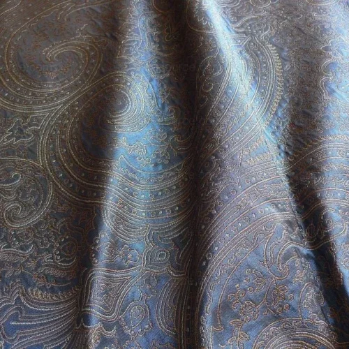 100% SILK FINE LINE DAMASK LAMPAS PAISLEY "INDIGO" BLUE 100% SILK FINE LINE DAMASK LAMPAS PAISLEY "INDIGO" BLUE