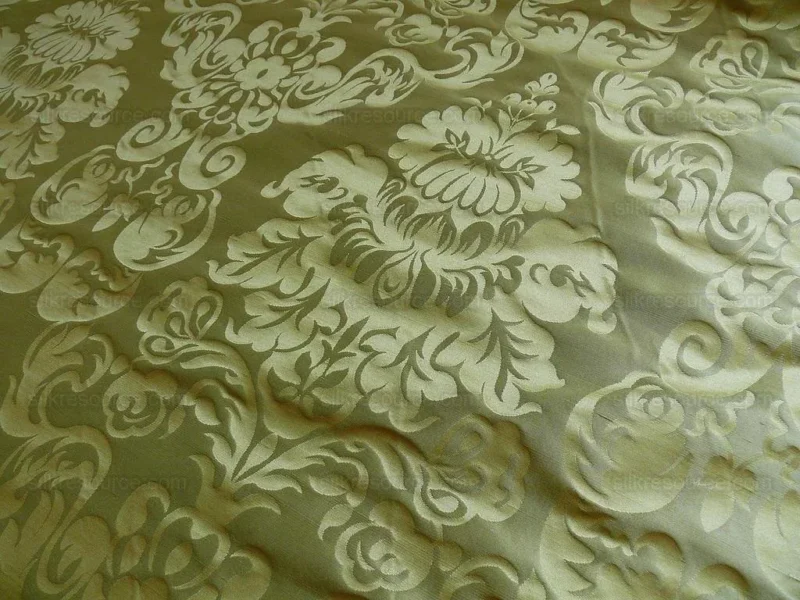 100% SILK DAMASK RAW TEXTURE FLORAL "FOGGY GREEN" 100% SILK DAMASK RAW TEXTURE FLORAL "FOGGY GREEN"
