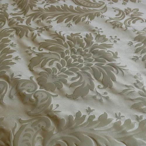 100% SILK DAMASK CLASSY LOTUS "TAUPE" ECRU BTY 100% SILK DAMASK CLASSY LOTUS "TAUPE" ECRU BTY