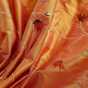 100% SILK EMBROIDERY VINE BRIGHT ORANGE w ROSE SHOT 100% SILK EMBROIDERY VINE BRIGHT ORANGE w ROSE SHOT