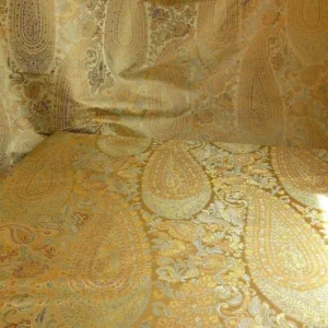 P1310012.jpg Bty Fab 100% Silk Lampas Cashmere Paisley "straw" Gold MSRP USD200+/yard