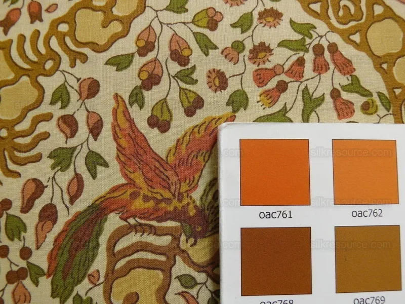 P1310915.jpg Vervain "Peking" Chinoisere Cranberry Gold Orange Cotton Print Bty