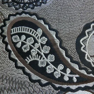 P1340321.jpg Smashing! Old World Weavers 100% Silk Ottoman Black & White Silver Paisley Heavy