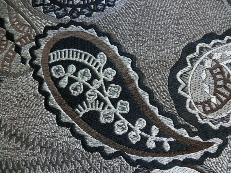 P1340321.jpg Smashing! Old World Weavers 100% Silk Ottoman Black & White Silver Paisley Heavy