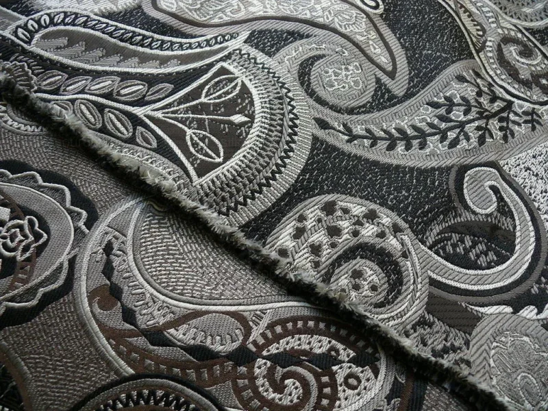 P1340327.jpg Smashing! Old World Weavers 100% Silk Ottoman Black & White Silver Paisley Heavy