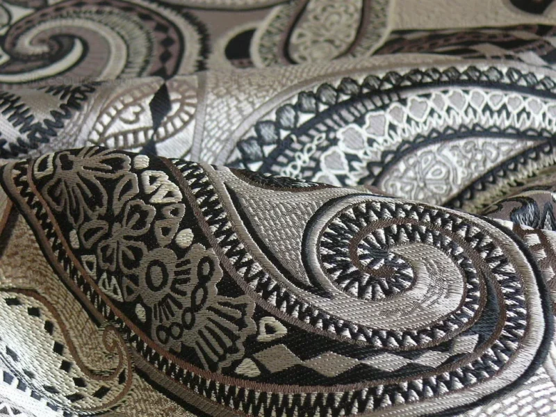 P1340332.jpg Smashing! Old World Weavers 100% Silk Ottoman Black & White Silver Paisley Heavy