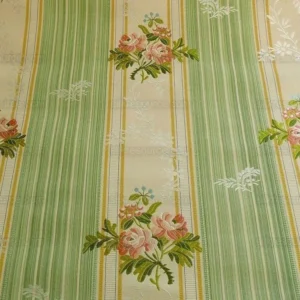 P1350461.jpg Lee Jofa Valentina Lampas Clover Green & Pink Rose Silk Cotton Lampas Stripe MSRP 396 USD