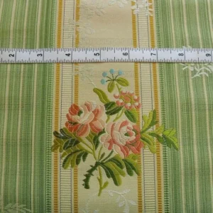 P1350469.jpg Lee Jofa Valentina Lampas Clover Green & Pink Rose Silk Cotton Lampas Stripe MSRP 396 USD