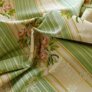 P1350470.jpg Lee Jofa Valentina Lampas Clover Green & Pink Rose Silk Cotton Lampas Stripe MSRP 396 USD