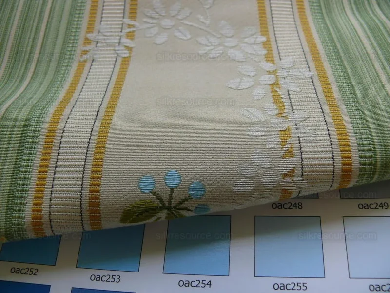 P1350475.jpg Lee Jofa Valentina Lampas Clover Green & Pink Rose Silk Cotton Lampas Stripe MSRP 396 USD