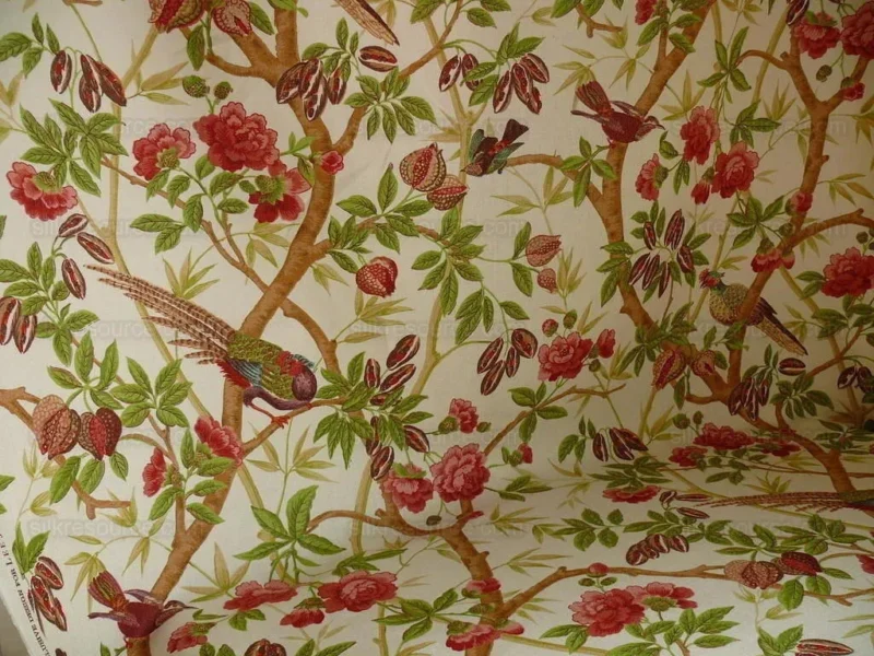 Lee Jofa Ceylon Linen Print Chinoserie Birds Tree Peony MSRP USD 268