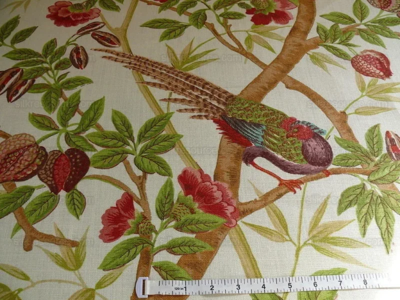 Lee Jofa Ceylon Linen Print Chinoserie Birds Tree Peony MSRP USD 268