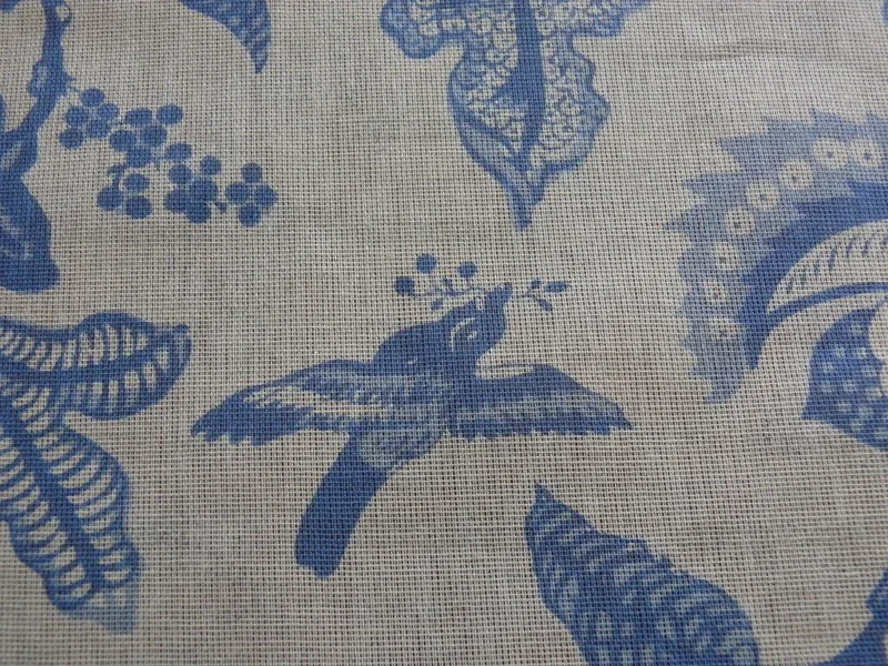 P1350664.jpg 5 Yd Lee Jofa Olivet Sheer Jacobean Flower & Birds Green & White