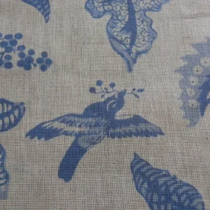 P1350664.jpg 2+1.8y Lee Jofa Olivet Sheer Jacobean Flower Birds Blue & White 100% Cotton Sheer