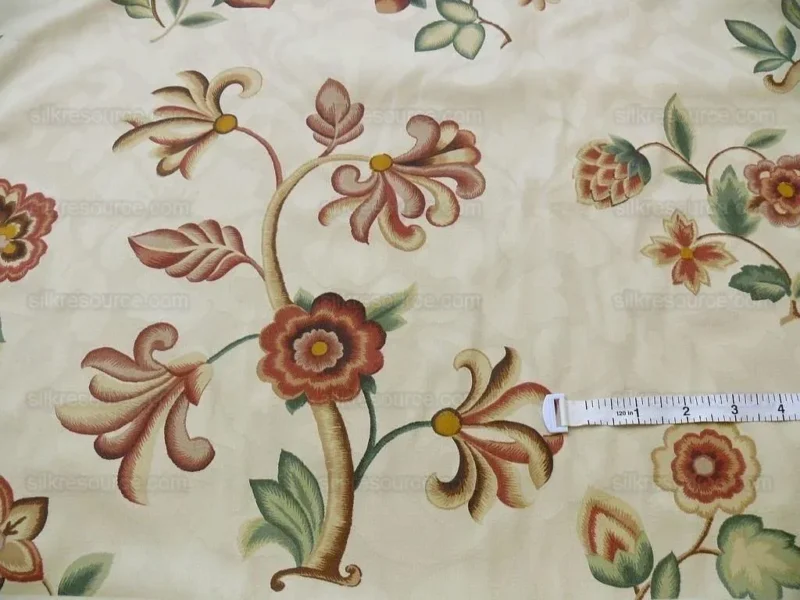 P1370994.jpg Lee Jofa Sherborne Historical Cotton Satin Print Fr Italy Red Brick Rust Green Sage on Beige Floral Fauna MSRP USD 250/Y
