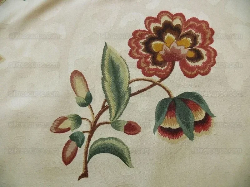 P1370995.jpg Lee Jofa Sherborne Historical Cotton Satin Print Fr Italy Red Brick Rust Green Sage on Beige Floral Fauna MSRP USD 250/Y