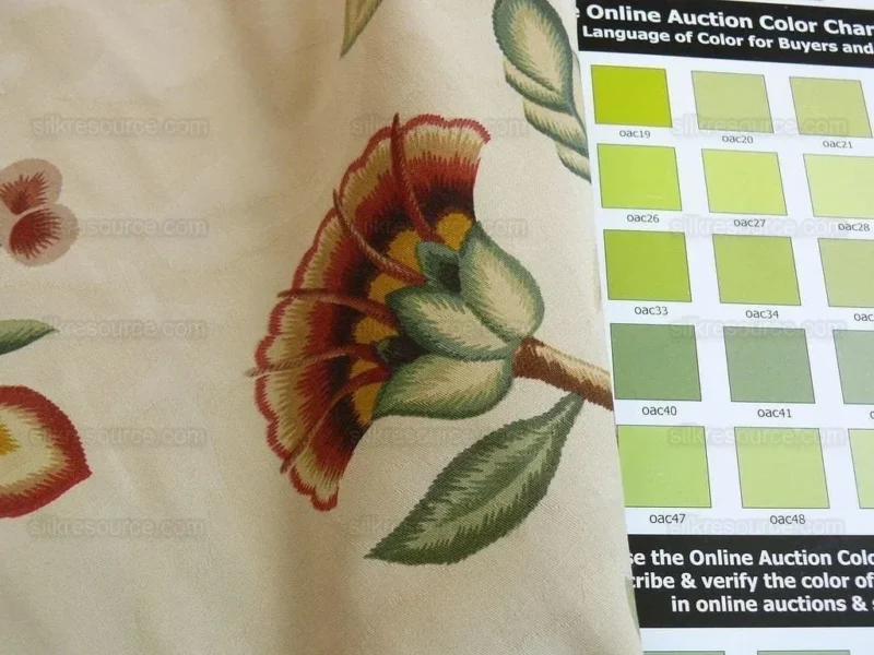 P1380002.jpg Lee Jofa Sherborne Historical Cotton Satin Print Fr Italy Red Brick Rust Green Sage on Beige Floral Fauna MSRP USD 250/Y