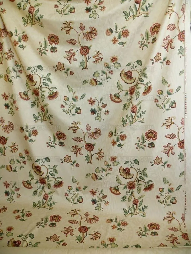 P1380006.jpg Lee Jofa Sherborne Historical Cotton Satin Print Fr Italy Red Brick Rust Green Sage on Beige Floral Fauna MSRP USD 250/Y