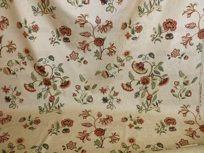 P1380007.jpg Lee Jofa Sherborne Historical Cotton Satin Print Fr Italy Red Brick Rust Green Sage on Beige Floral Fauna MSRP USD 250/Y