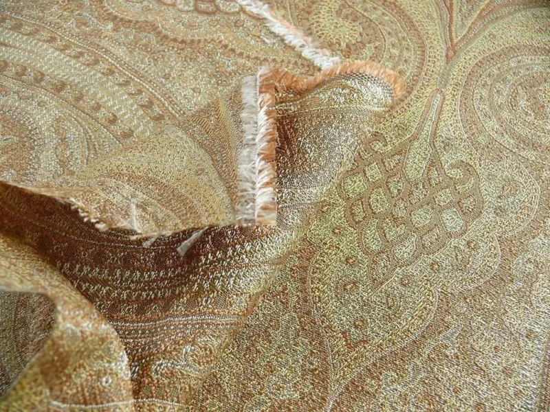 P1380491.jpg By Yard Lee Jofa Sarsen Paisley Gilt Gold Classy Silk Damask Renaissance MSRP USD 176/yard