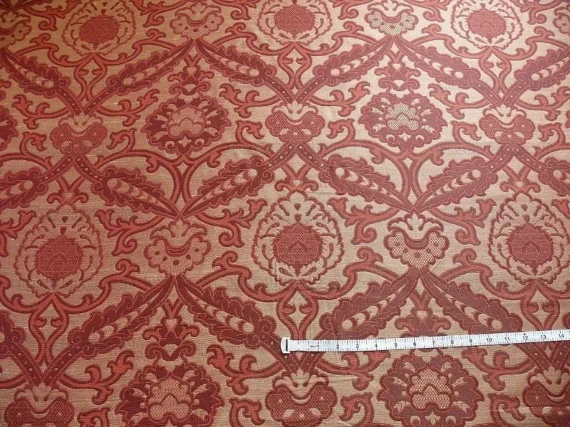 P1380797.jpg Lee Jofa Crescent Silk Damask Garnet Red Bty MSRP USD 198/Y