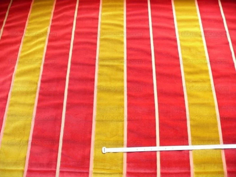 P1380863.jpg Lee Jofa Millais Velvet Poppy Red Gold Wide Stripe Cotton Cut Velvet MSRP USD278/Yard
