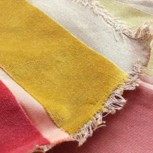 P1380866.jpg Lee Jofa Millais Velvet Poppy Red Gold Wide Stripe Cotton Cut Velvet MSRP USD278/Yard