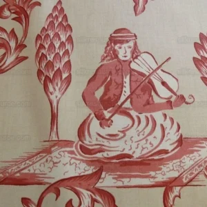 P1380892.jpg Lee Jofa Dambura Print Monkey Griffin Deer Music Toile Cotton Chintz Red Madder