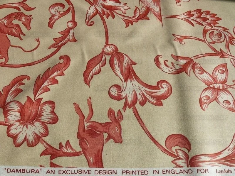 P1380894.jpg Lee Jofa Dambura Print Monkey Griffin Deer Music Toile Cotton Chintz Red Madder