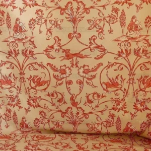 P1380899.jpg Lee Jofa Dambura Print Monkey Griffin Deer Music Toile Cotton Chintz Red Madder