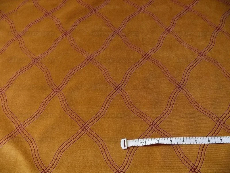 P1390467.jpg 4y Lee Jofa Lantana Velvet Gold Red Lattice Embroidery Cotton