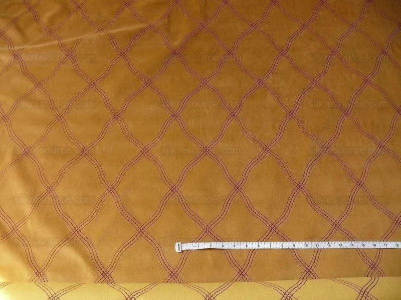 P1390468.jpg 4y Lee Jofa Lantana Velvet Gold Red Lattice Embroidery Cotton