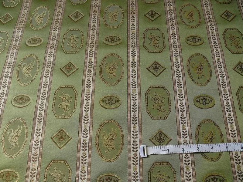 P1390475.jpg 1.625Yd Lee Jofa Le Cygne Stripe Neo Classic Leeda Swan "Vert" Green Silk MSRP USD 276Y