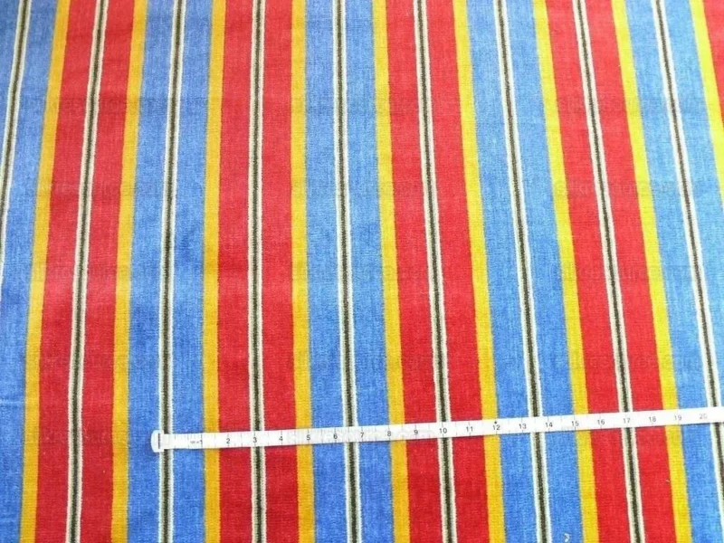 Lee Jofa Lino Rigato Velvet Linen Stripe - Red Blue Gold