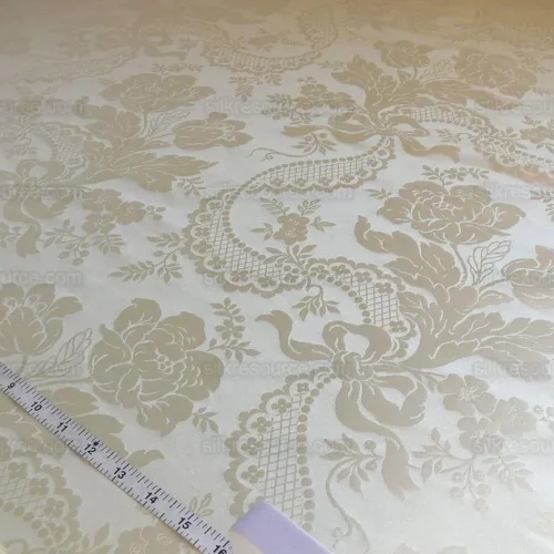 LEE JOFA VICTORIA SILK DAMASK IVORY PEARLY WHITE LACE+PEARL+TULI