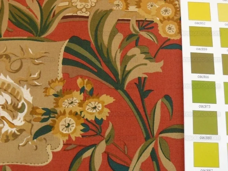 P1400229.jpg 1.25y Lee Jofa Chinois En Medaillons Chinese Scene Lacquer Red Gold Brown MSRP USD176/Y