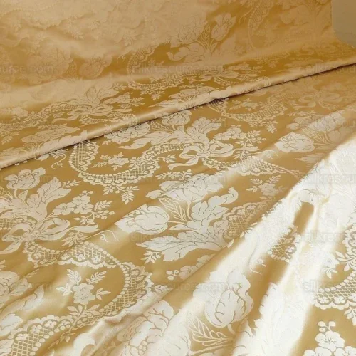 LEE JOFA VICTORIA SILK DAMASK CREAM CHAMPAGNE LACE+PEARL+TULIP B