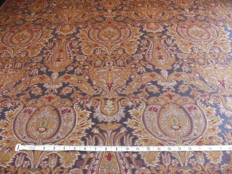 P1400558.jpg 0.86y Lee Jofa San Pietro "mineral" Blue Paisley Red Gold