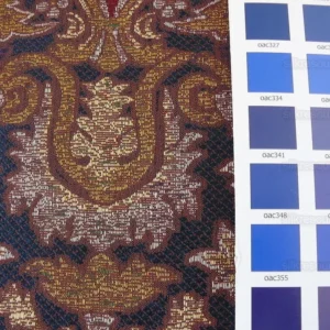 P1400562.jpg 0.86y Lee Jofa San Pietro "mineral" Blue Paisley Red Gold