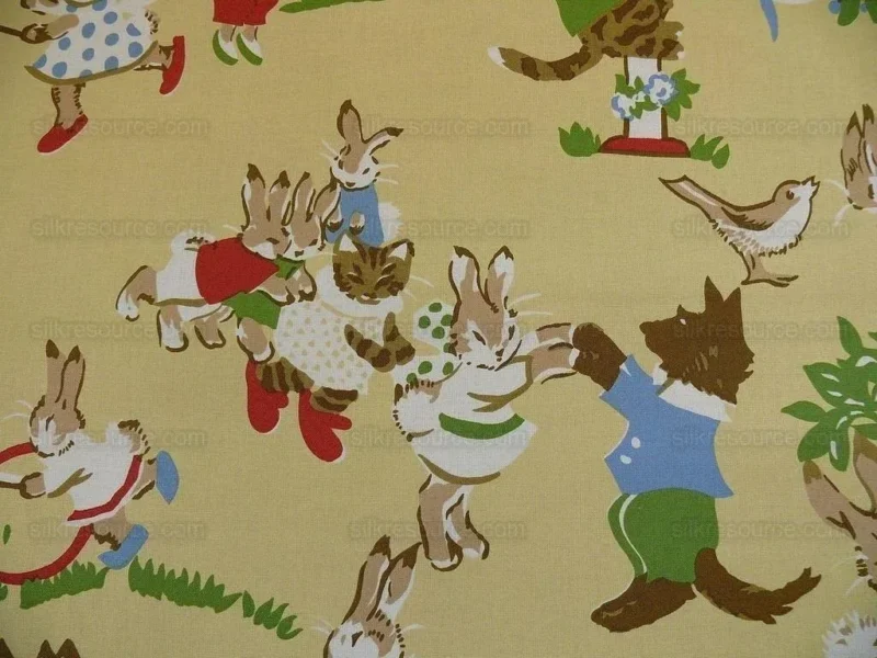 P1400600.jpg Lee Jofa Spring Fever Nursery Print Bunny Dog Cat Lemon Yellow B