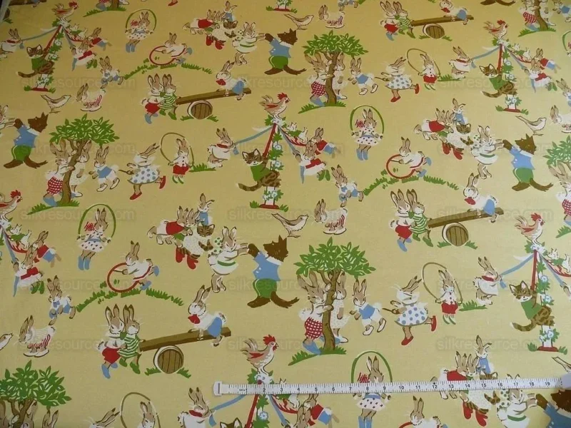 P1400601.jpg Lee Jofa Spring Fever Nursery Print Bunny Dog Cat Lemon Yellow B