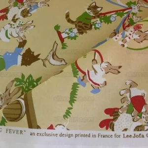 P1400603.jpg Lee Jofa Spring Fever Nursery Print Bunny Dog Cat Lemon Yellow B