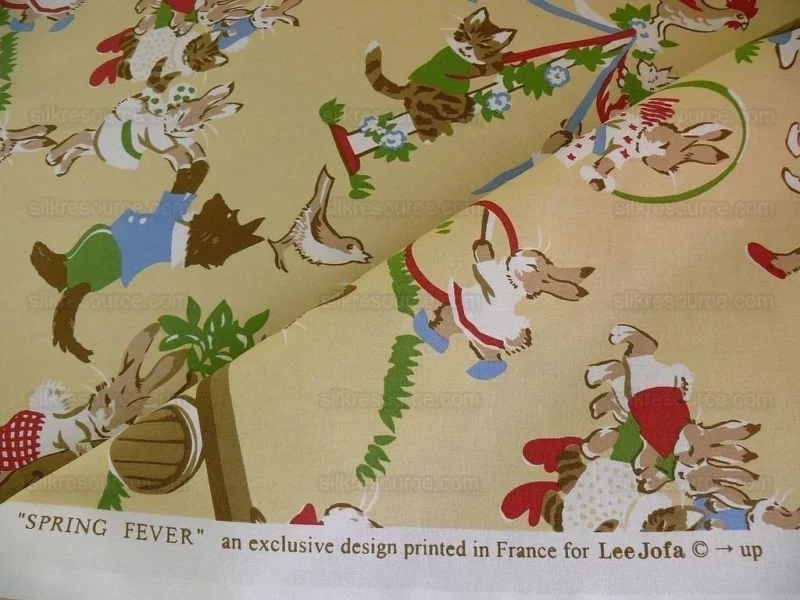 P1400603.jpg Lee Jofa Spring Fever Nursery Print Bunny Dog Cat Lemon Yellow B