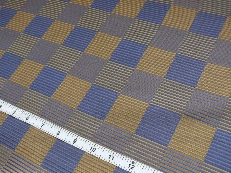 P1400846.jpg Lee Jofa Stereopticon Check Delphin Blue Antique Gold Silk+wool MSRP USD196/yard