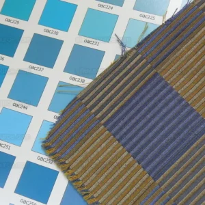 P1400850.jpg Lee Jofa Stereopticon Check Delphin Blue Antique Gold Silk+wool MSRP USD196/yard