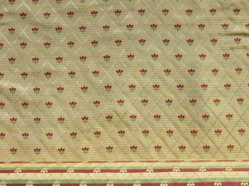 P1400965.jpg Kravet Tulips Red On Yellow Lattice Silk Lampas Bty MSRP USD 198/Y