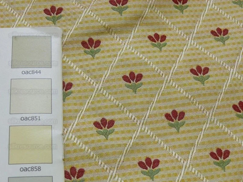 P1400969.jpg Kravet Tulips Red On Yellow Lattice Silk Lampas Bty MSRP USD 198/Y