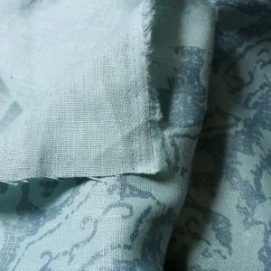 P1410810.jpg By Yd Kravet Laura Ashley 100% linen Print Spencer Damask Cool Water Blue Gilded  #874